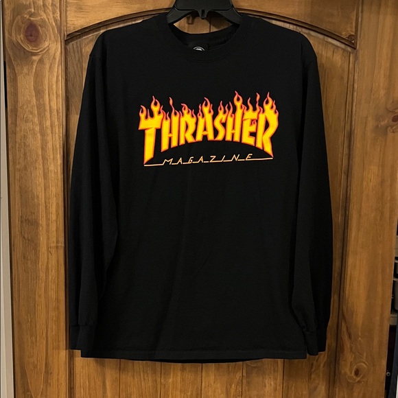 Thrasher Flame Logo Black Long Sleeve Tee - Picture 1 of 4